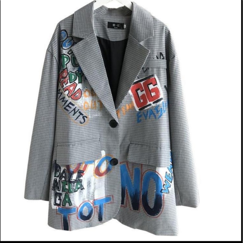 COPY - Graffiti detailed stylish button up blazer that you can dress up or down